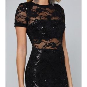 Bebe Black Sequined Lace Tee Dress (L)